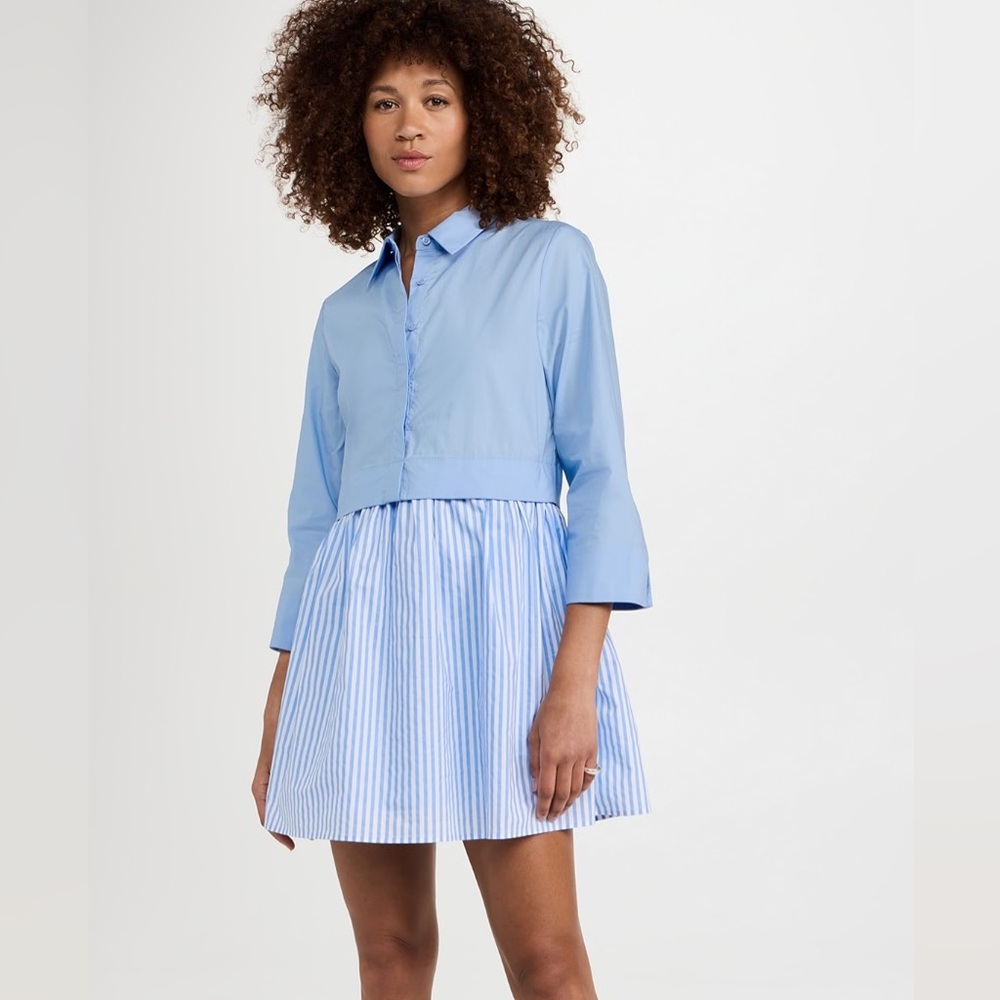 English Factory Blue and White Cotton Pleated Dress Women’s Small